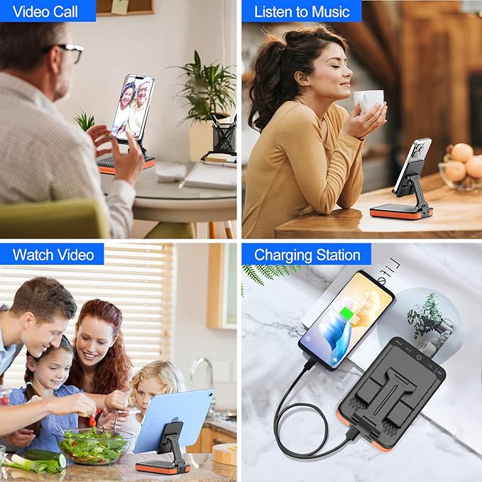 JTEMAN Bluetooth Speaker Phone Stand with Charging Function,Portable Foldable Slim Stand,Birthday Gifts for Men and Women Tech Gadgets