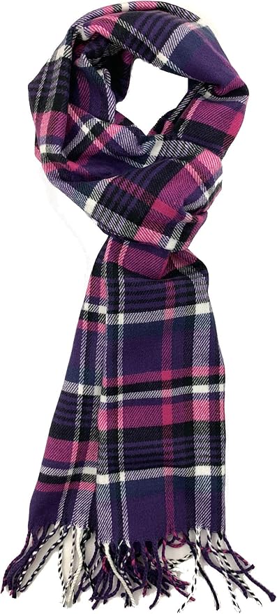 Plum Feathers Plaid Check and Solid Cashmere Feel Winter Scarf, Warm Scarfs, Cold Weather Accessories, Fringe Scarves