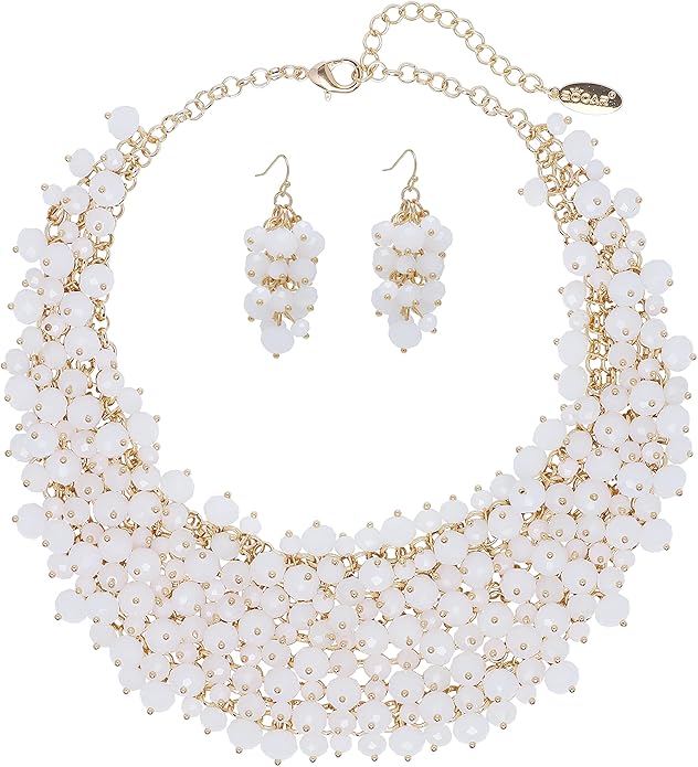 Bocar Fashion Crystal Chunky Collar Statement Necklace Earring Set for Women Gift (NK-10260)
