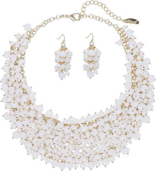Bocar Fashion Crystal Chunky Collar Statement Necklace Earring Set for Women Gift (NK-10260)