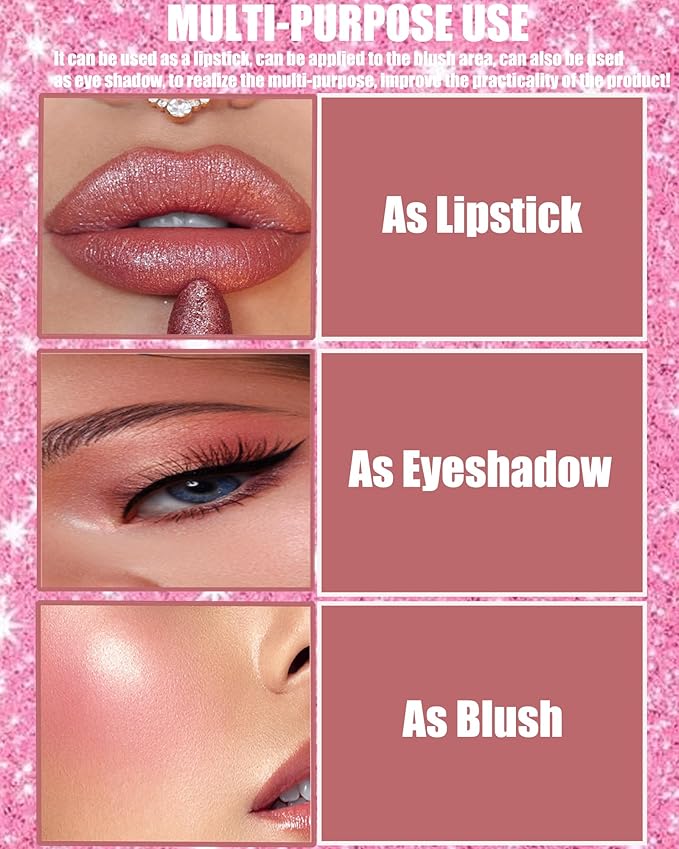 Nude Pink Sparkling Glitter Lipstick, Long Lasting Shimmer Metallic Lipstick for Women Glitter Red Waterproof Lip Gloss, Diamond Shiny Non-Stick Lipgloss Liptint Blam Lip Color labiales Makeup Gift-03