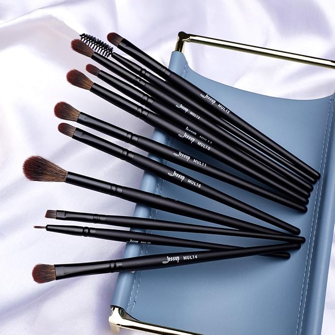 Jessup Eye Brushes Set, Vegan Makeup Brushes with Concealer Powder Eyeshadow Blending Eyeliner Spoolie Brush, 16pcs Premium Synthetic Black Cosmetic Brush T272