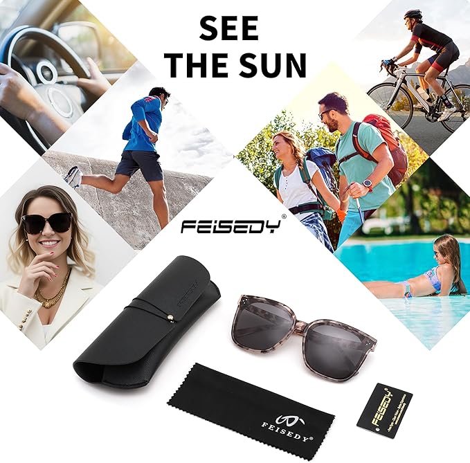 FEISEDY Oversized Polarized Sunglasses - UV400 Protection, Square Fashion Sun Glasses for Outdoor & Daily B2600