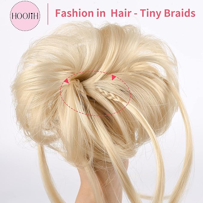 HOOJIH Messy Bun Hairpiece - Super Long Tousled Updo Hair Bun Extensions Wavy Hair Wrap Ponytail Hairpiece Scrunchies with Elastic Hair Band for Women HB007 Grace - Cool Light Blonde