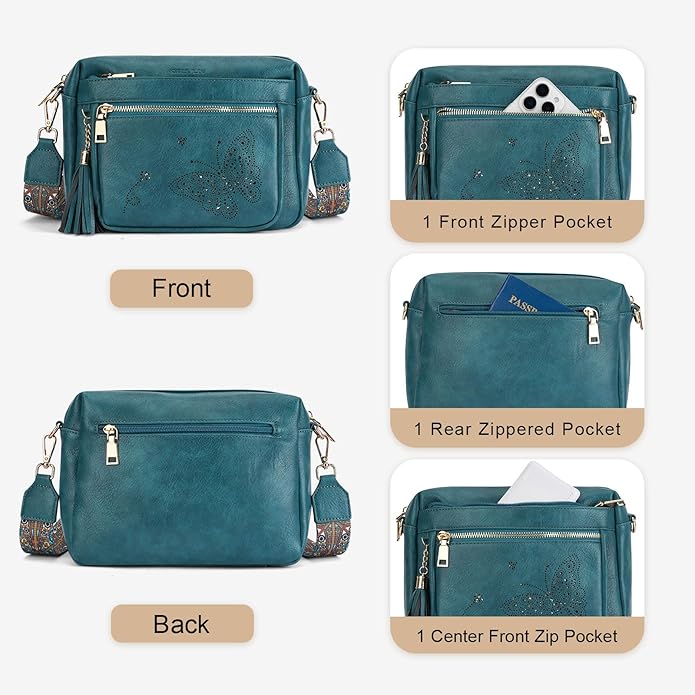 Crossbody Bags for Women Trendy Leather Crossbody Purse Shoulder Handbags Butterfly Design