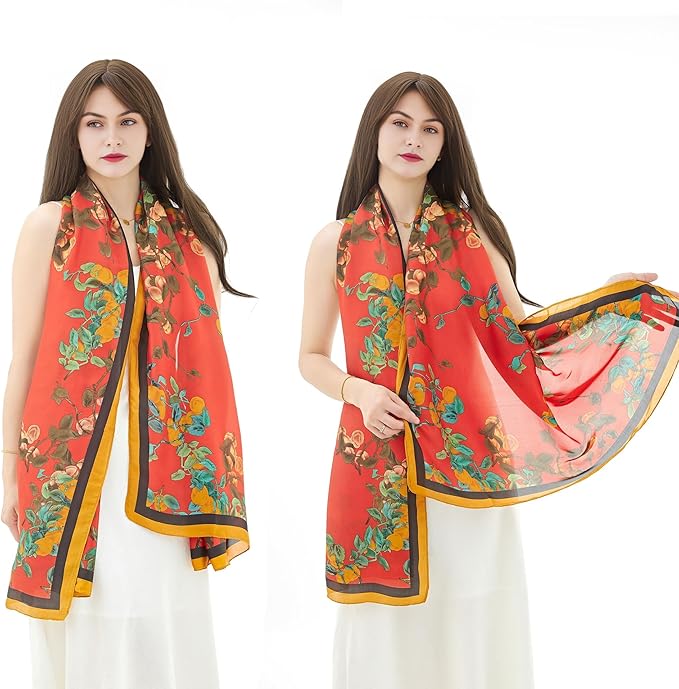 YOUR SMILE Large Mulberry Silk Feeling Long Stain Scarf Lightweight Sunscreen Shawls Wraps for Women