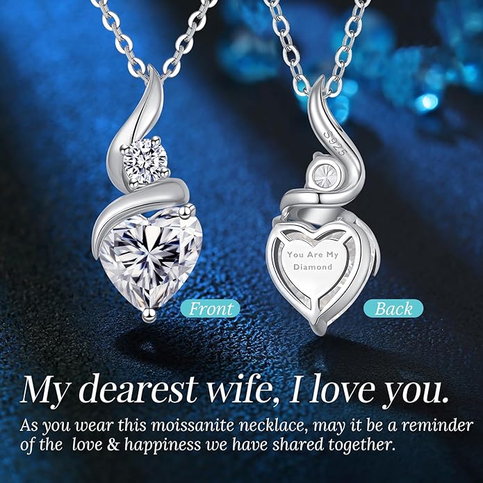 ANDSO Moissanite Heart Pendant Necklaces for Women, 925 Sterling Silver Necklace with Birthstone, Ideal Anniversary Present or Birthday Christmas Valentine Jewelry Gifts for Mom Wife Her Girlfriend