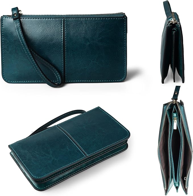 befen Genuine Leather Wristlet Clutch for Women Ultra-Slim Ladies Credit Card Holder Wallet Purses with RFID Protection