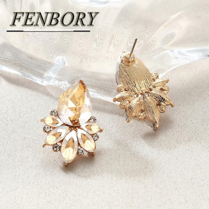 Vintage Rhinestone Earrings Fancy Crystal Cluster Drop Earrings Art Deco Earrings for Women