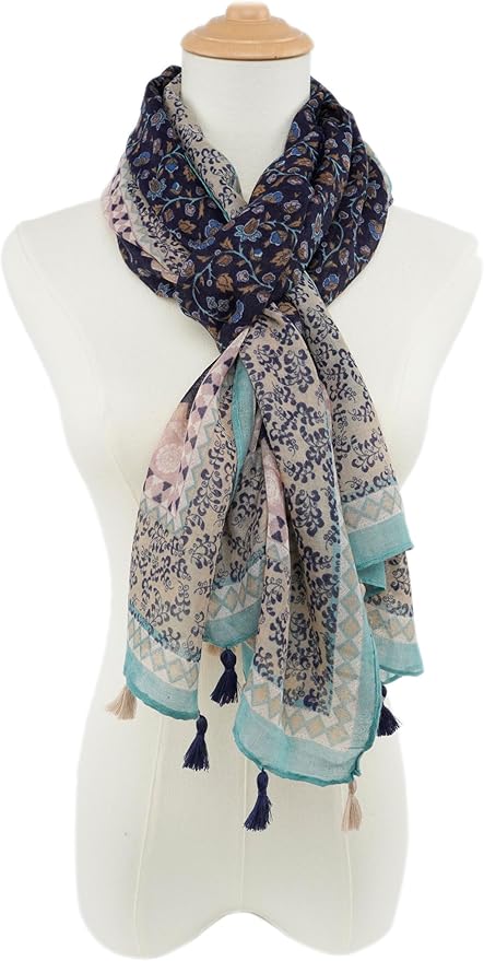 YOUR SMILE Large Boho Scarf for Women Lightweight Floral Printed Scarves Fall Winter Fashion Fringed Shawl wraps