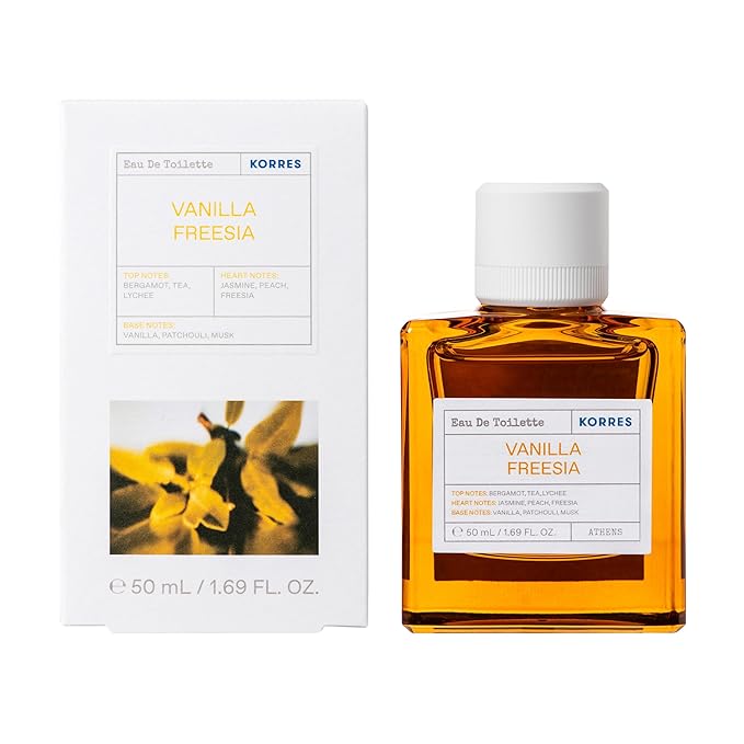 KORRES Eau De Toilette, Vanilla Freesia Fragrance Spray, Unisex Perfume With Lychee, Peach, Crisp Bergamot, Warm Vanilla And Patchouli, Floral Amber Scent For Women And Men, 1.69 Fl Oz