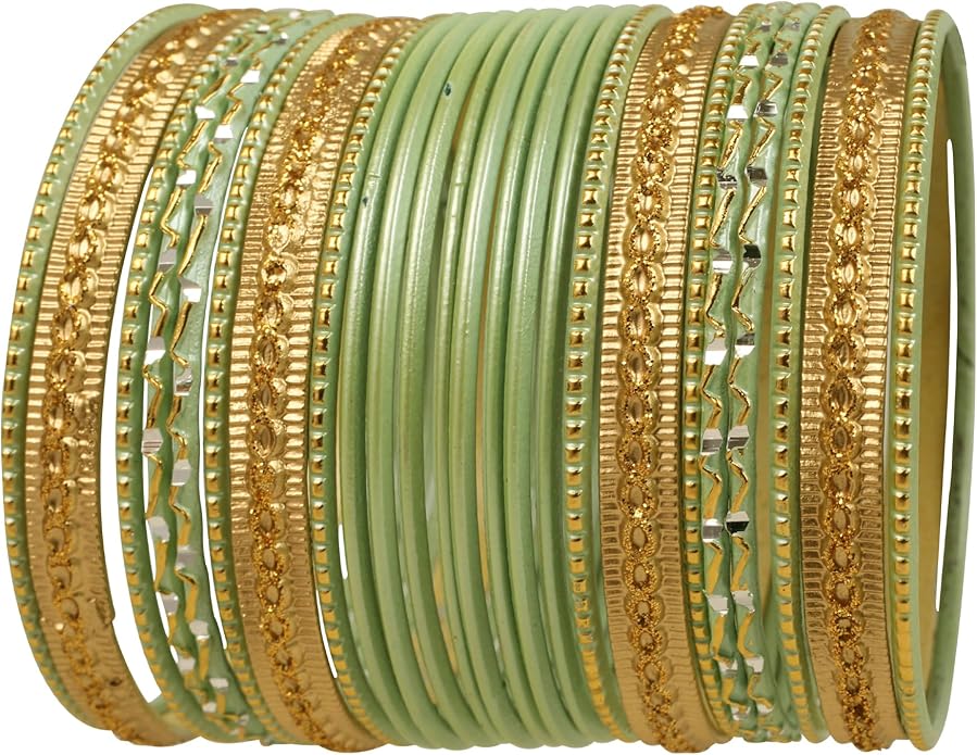 Touchstone Indian Metal Bangles for Women Gold Alloy Bracelets desi 2 Dozen Bangle Collection Bollywood Women's Jewelry Set Multi Stacking Wide Chunky Textured Golden Set of 24 in Gold or White Tone