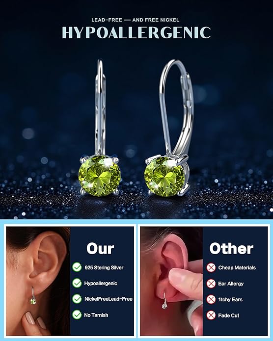 Moissanite Earrings,1.0ct-2.0ct D Color Brilliant Round Cut Earring 18K White Gold Plated Sterling Silver Dangle Earrings Moissanite Leverback Drop Earring s