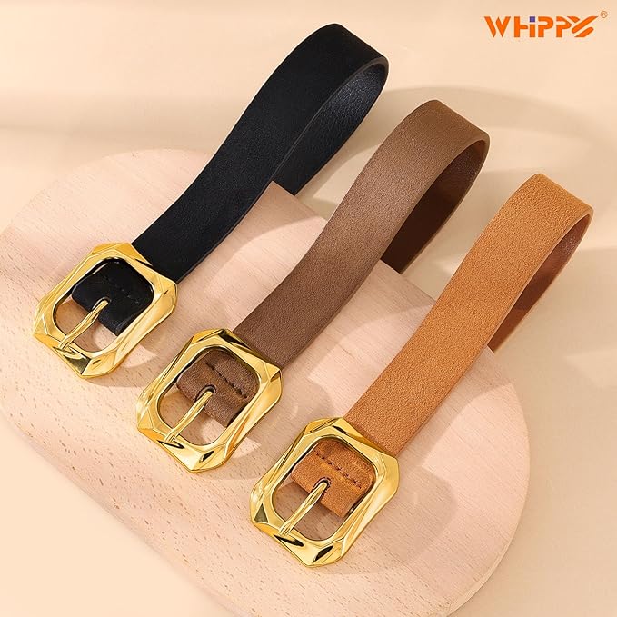WHIPPY Women's Leather Belts with Gold Buckle Casual Fashion Ladies Waist Belts for Jeans Pants Dresses
