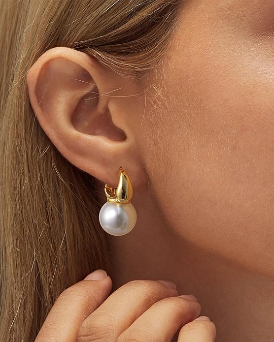 CHESKY Christmas Gifts Pearl Earrings for Women, Dainty 14K Gold Plated/Silver Plated Drop Quality Handpicked AAA+ Freshwater Cultured Round Pearls Dangle Earrings Wedding Jewelry for Women Gifts