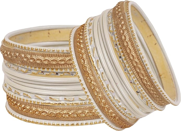Touchstone Indian Metal Bangles for Women Gold Alloy Bracelets desi 2 Dozen Bangle Collection Bollywood Women's Jewelry Set Multi Stacking Wide Chunky Textured Golden Set of 24 in Gold or White Tone