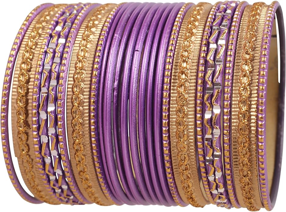 Touchstone Indian Metal Bangles for Women Gold Alloy Bracelets desi 2 Dozen Bangle Collection Bollywood Women's Jewelry Set Multi Stacking Wide Chunky Textured Golden Set of 24 in Gold or White Tone