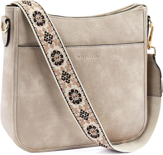 BOSTANTEN Crossbody Bags for Women Trendy Vegan Leather Hobo Purses Shoulder Handbags With Wide Shoulder Strap