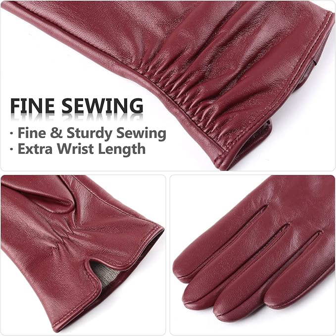Dsane Womens Winter Leather Touchscreen Texting Warm Driving Lambskin Pure Genuine leather Gloves
