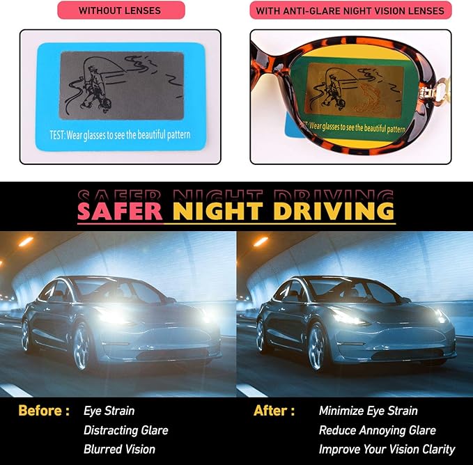 CGID Night Driving Glasses Women,Anti Glare Polarized Nighttime Vision Yellow Trendy Oversized Lens UV400,Floral