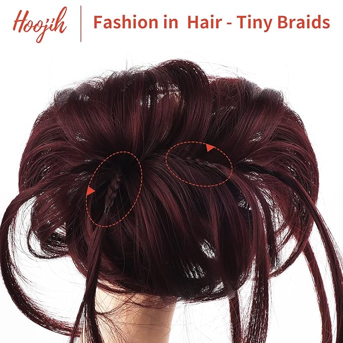 HOOJIH Messy Bun Hair Piece, Super Long Tousled Updo Bun Extensions Wavy Wrap Ponytail Hairpieces Scrunchies with Elastic Hair Band for Women HB007 Grace - Wine Red