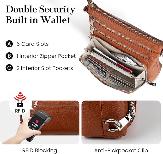 befen Genuine Leather Crossbody Bags for Women, Medium Anti-Theft Shoulder Purse with Built in RFID Wallet for Travel