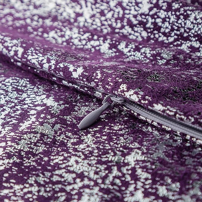 Xinrjojo Pack of 2, Gold Pillow Cover, Shiny Cushion Covers, Decorative Soft Square Throw Pillow Covers, Pillow Cases for Sofa Bedroom Car 16 x 16 Inch(Silver-Lavender Purple)