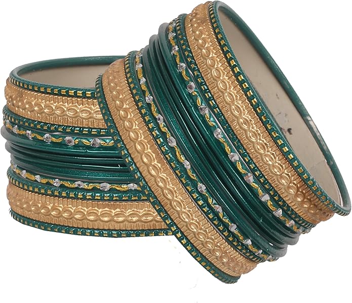 Touchstone Indian Metal Bangles for Women Gold Alloy Bracelets desi 2 Dozen Bangle Collection Bollywood Women's Jewelry Set Multi Stacking Wide Chunky Textured Golden Set of 24 in Gold or White Tone