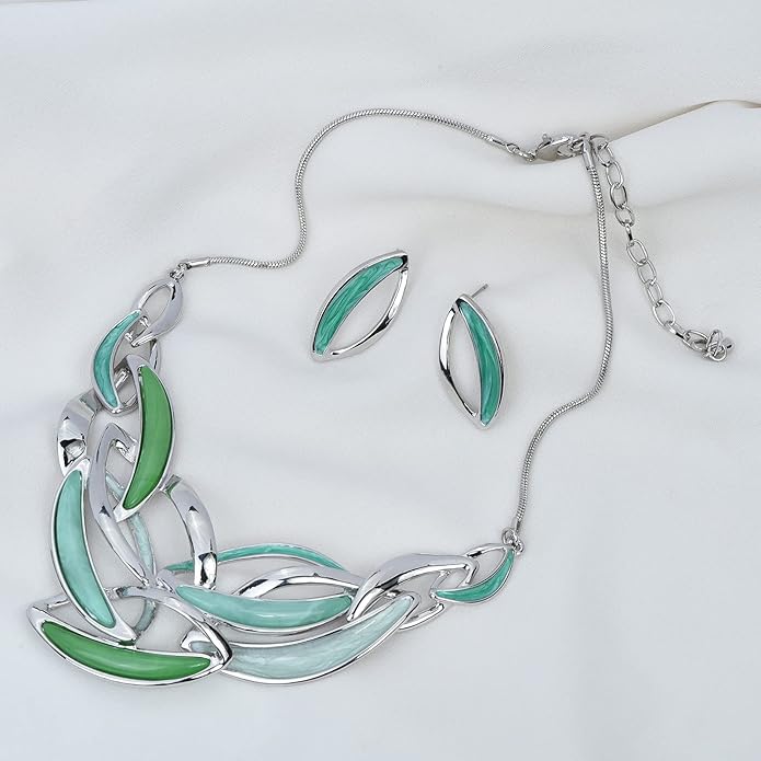 Vintage Statement Jewelry Set Leaf Floral Bohemian Boho Statement Necklace Earring Set Crystal Fashion Costume Jewelry