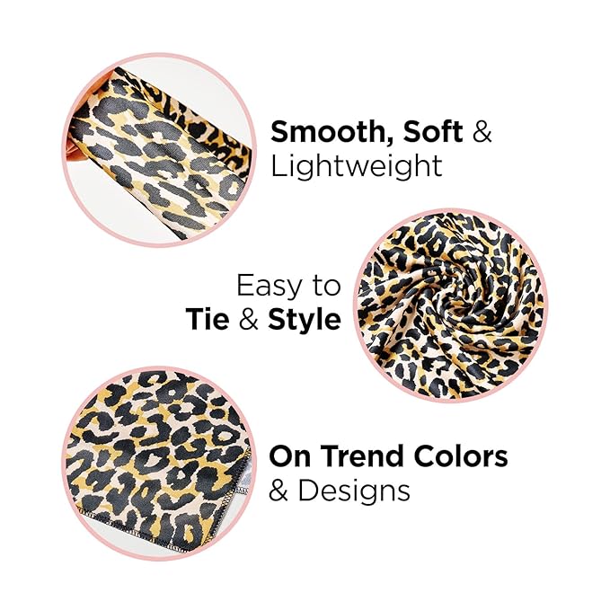 KISS COLORS & CARE Soft Satin Wrap Scarf - Leopard Print, Multi-Purpose, Soft Premium Scarf For Minimizing Frizz, Preventing Breakage & Securing Hair Styles, Wigs & Weaves For All Hair Styles