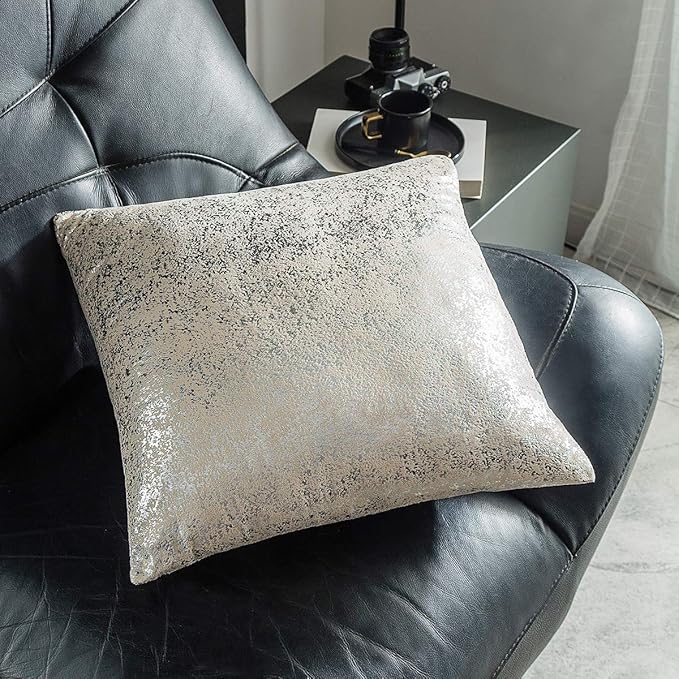 Xinrjojo Gift, Euro Champagne Silver Super Soft Sparkling Decorative Solid Glitter Square Cushion Cover Handmade Pillowcase with Hidden Zipper, 2 Packs,16x16 inch(Silver- Champagne)