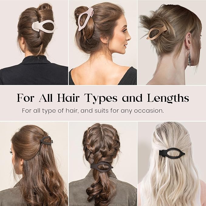 6 PCS Large Flat Hair Clips for Women Girls, French Concord Lay Down Claw Clips for Thick Thin Hair, Comfortable Curved Flat Clips, Matte Non-slip Strong Hold Hair Accessories, Neutral