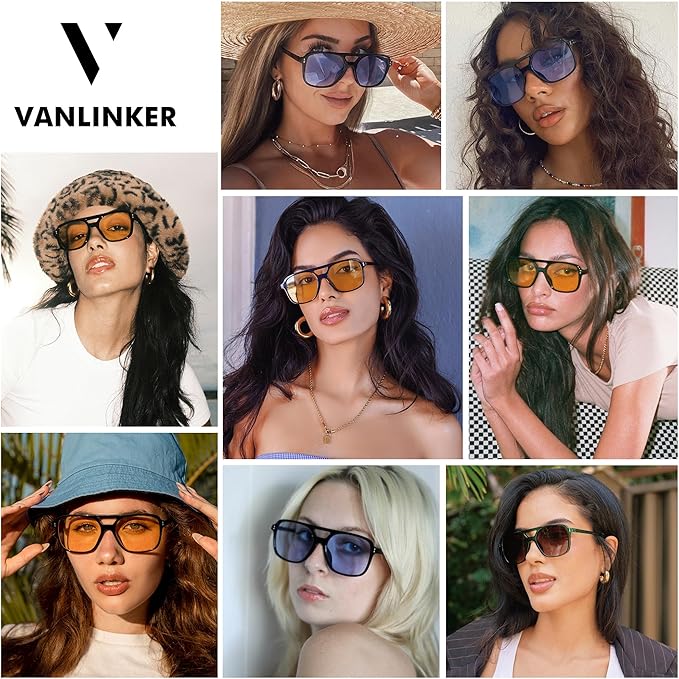 VANLINKER Retro Vintage 70s Square Aviator sunglasses for women men VL9611X
