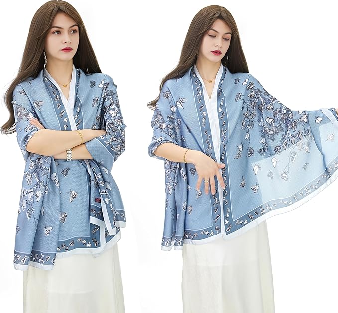 YOUR SMILE Large Mulberry Silk Feeling Long Stain Scarf Lightweight Sunscreen Shawls Wraps for Women