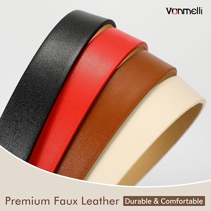 VONMELLI 4 Pack Womens Thin Leather Belt Skinny Waist Belts for Women Fashion Jeans Dress with Gold Buckle