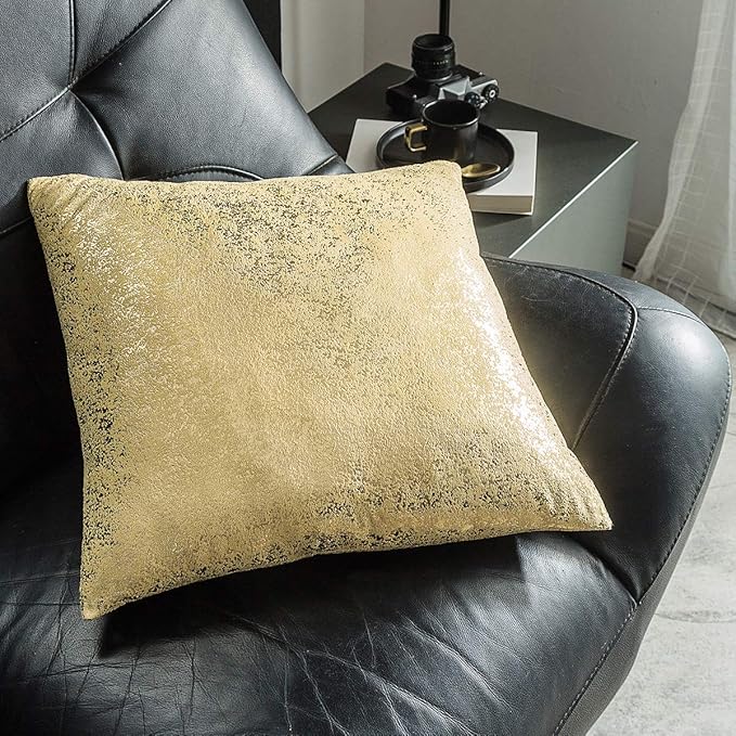 Pack of 2, Soft Solid Color Sparkling Decorative Square Throw Pillow Covers Set Cushion Cases Pillow Cases for Living Room/Couch, 18"x18"(45x45cm) (Bronzing- Golden)