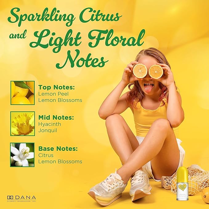 Dana Love's Fresh Lemon Cologne Mist 1.5 Fl. Oz. Invigorating and Uplifting Lemon Scented Body Mist for Women, Classic Fragrance for Everyday Freshness