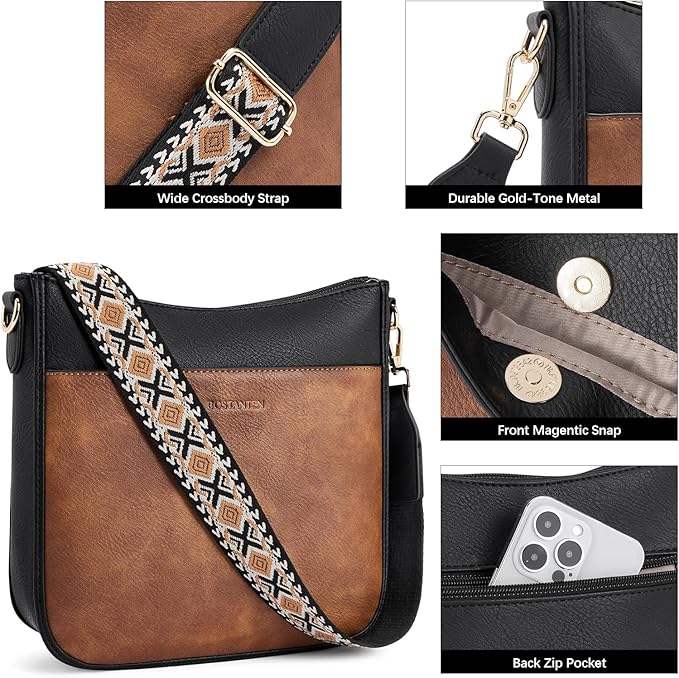 BOSTANTEN Crossbody Bags for Women Trendy Vegan Leather Hobo Purses Shoulder Handbags With Wide Shoulder Strap