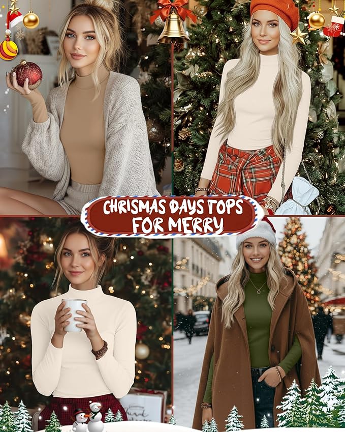 Ficerd 3 Pack Women's Mock Turtleneck Shirts, Long Sleeve Mock Neck Pullover Tops Slim Fitted Stretch Undershirt Tee Blouse
