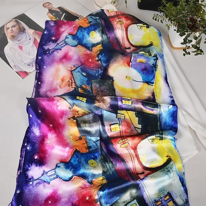 100% Mulberry Silk Scarf for Women Neck Oblong Headscarves Long Floral Print Lightweight Silk Wraps Shawls 67"*20"