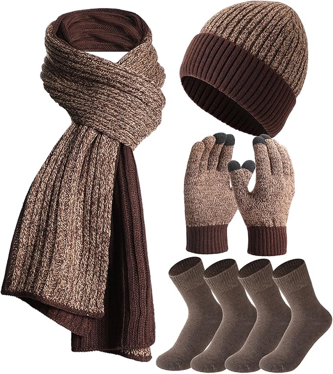 SATINIOR 6 Pcs Winter Hat Scarf Socks Touch Screen Gloves Sets Women Men Fleece Lined Knit Beanies Winter Gifts