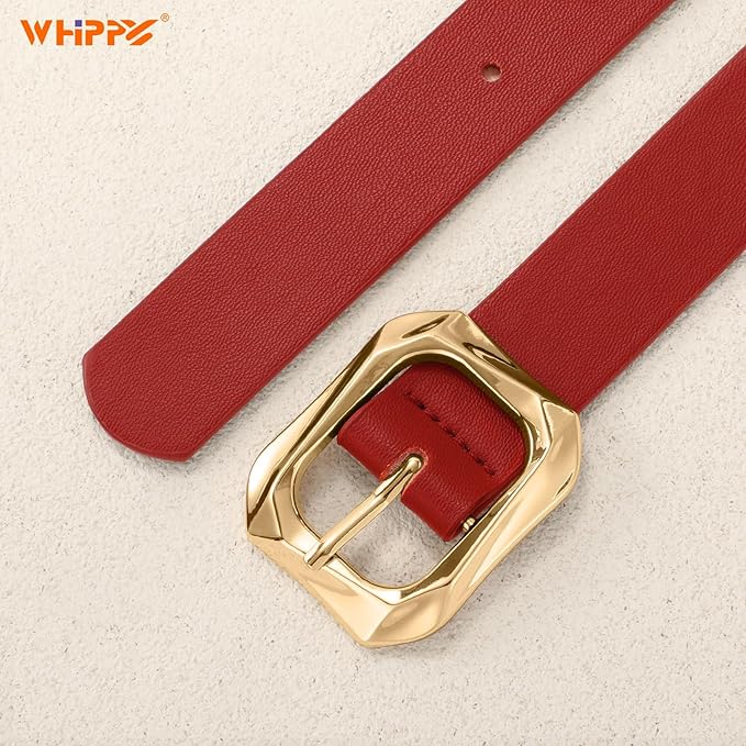 WHIPPY Women's Leather Belts with Gold Buckle Casual Fashion Ladies Waist Belts for Jeans Pants Dresses