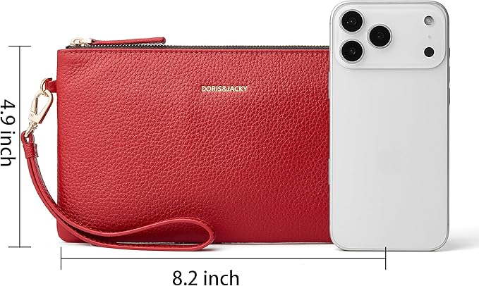 DORIS&JACKY Small Leather Wristlet Clutch Purse for Women Slim Designer Wallet and Cellphone Pouch Bag With Detachable Strap