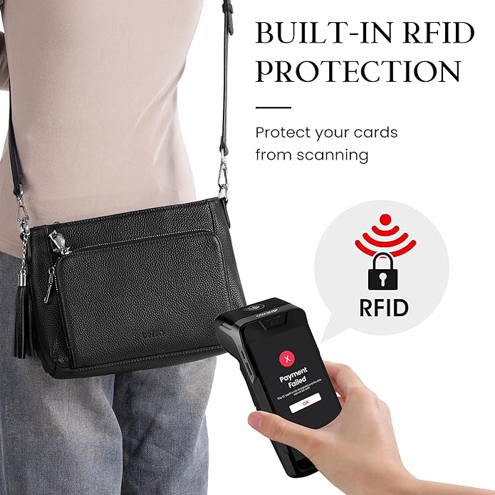 befen Anti Theft Genuine Leather Crossbody Bags for Women Handbags and Shoulder Basg with Built in Wallet RFID Leather Purse