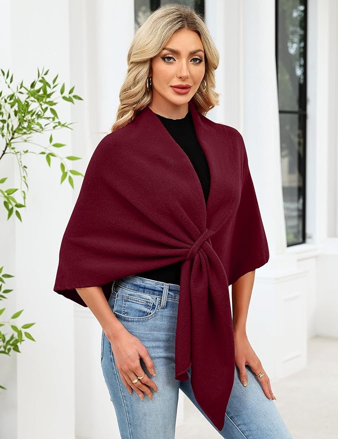 iWoo Women Soft Shawl Wraps kintted Open Front Poncho Sweater for Spring Fall Winter