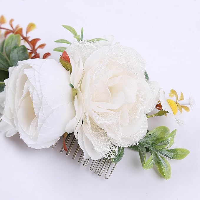 Flower Hair Clip for Women - Elegant Hair Accessory for Wedding, Party & Daily Wear (Ivory White)