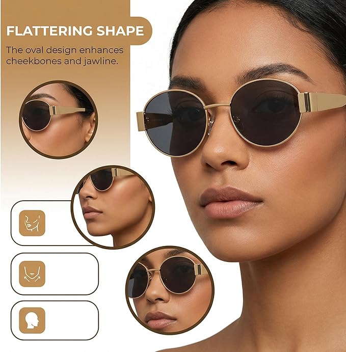 Retro Round Sunglasses for Men Women - Classic Metal Frame Circle Glasses - Vintage Steampunk Style Eyewear (Gold & Silver)