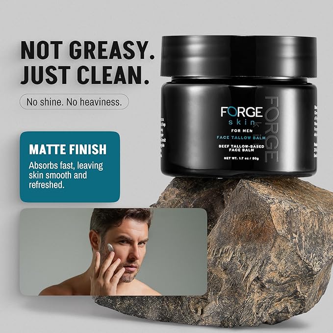 FORGE SKIN® Wrinkle Defense Beef Tallow Balm for Men [TALLOW-BASED] Moisturizer for Face Hydration - Hydrating Anti Aging Skin Cream - Natural Facial Skincare Lotion with Essential Oils (1.7 OZ)