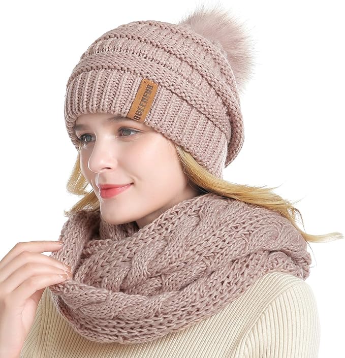 QUEENFUR Winter Women Thick Cable Knit Ribbed Infinity Circle Loop Scarf
