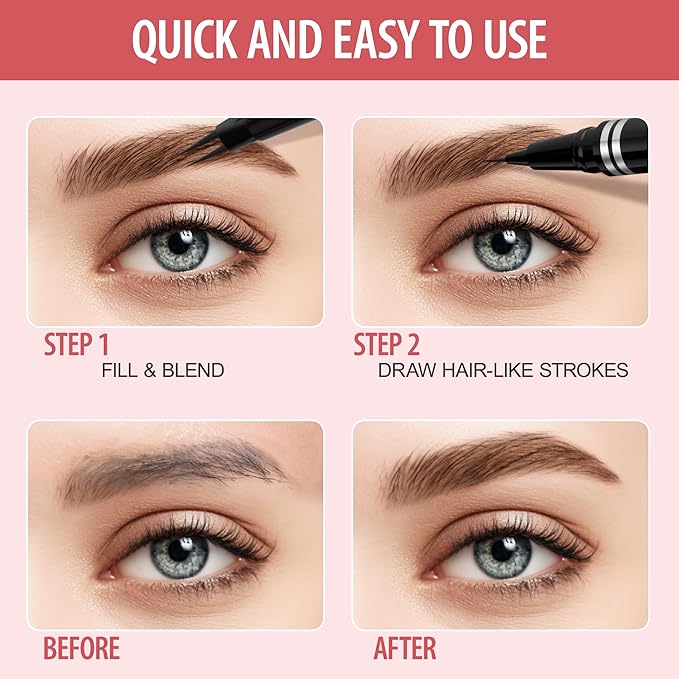 Eyebrow Pencil, 2-in-1 Waterproof Eyebrow Pen, with 2 Tip Microblading Eyebrow Pencil and Ultra-Precise Brow Pencil, with Eyebrow Brush, Eyebrow Pencils for Women, Natural Hair-Like Brows - Grey